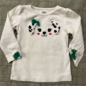 Gymboree White Long Sleeve Tee with Dalmatian Face and Green Bows